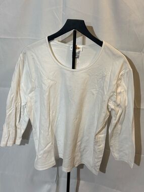 Talbots Cream Floral Embroidered Long Sleeve Scoop Neck Top